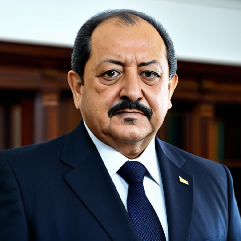 A professional portrait of former Paraguayan President Mario Abdo Benítez, standing confidently in a modern, elegant government office. He looks directly at the viewer with a thoughtful and determined expression, embodying strong leadership. He is dressed in a modest, dark business suit with a crisp tie. The background features blurred architectural details of a dignified office space, suggesting authority and stability. The lighting is soft and professional, highlighting his features. fully clothed, appropriate attire, safe for work, perfect anatomy, natural proportions, well-formed hands, proper finger count, natural body proportions, professional photography, high quality, professional dress.