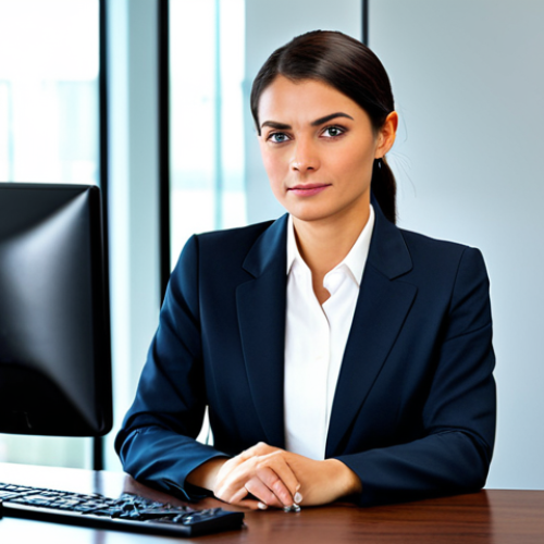 Home 17 **
A professional businesswoman in a modest business suit, sitting at a desk in a modern office, fully clothed, appropriate attire, safe for work, perfect anatomy, natural proportions, professional photography, high quality
**